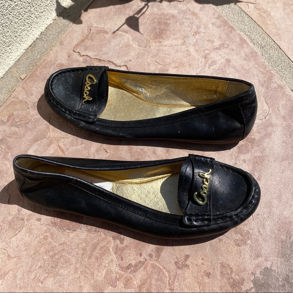 Coach Black Olson Gold Logo Slip-On Loafer Flats 7 - Picture 7 of 12